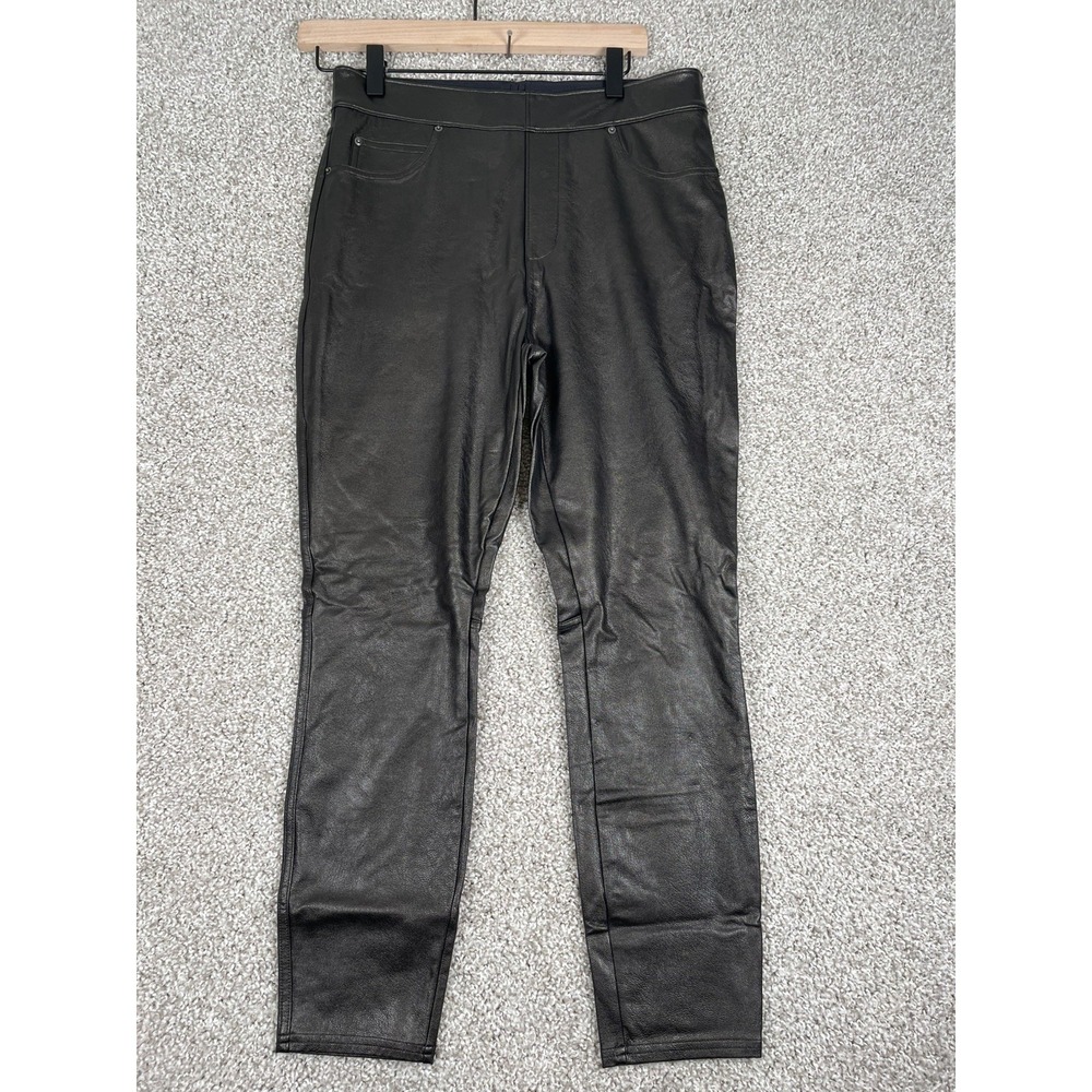 Spanx Women's Leather Like Ankle Skinny Pant Size Medium Petite Black Pull On